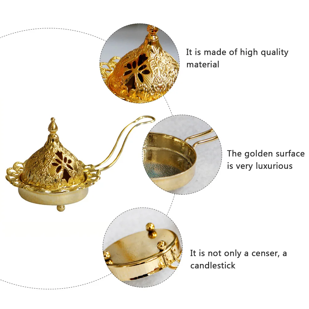 Arabic Style Table Candlestick Golden Surface Decorative Holder Home Decoration Incense Burner for Study Bedroom