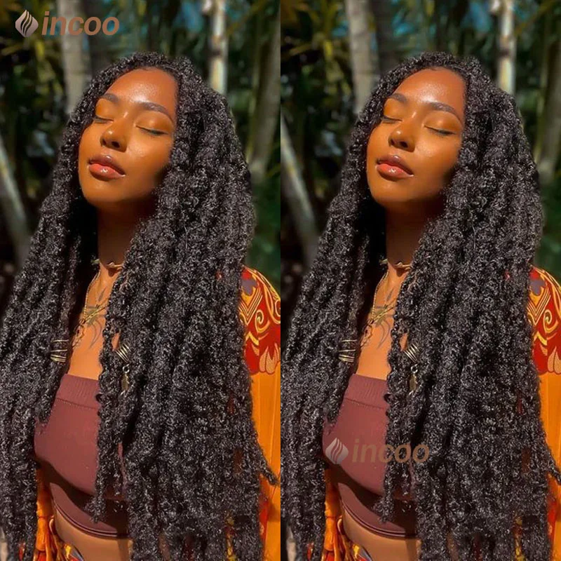 

Synthetic Full Lace Frontal Wigs For Women Butterfly Faux Locs Crochet Goddess Braided Wigs Pre Looped Crochet Dreadlocks Wigs