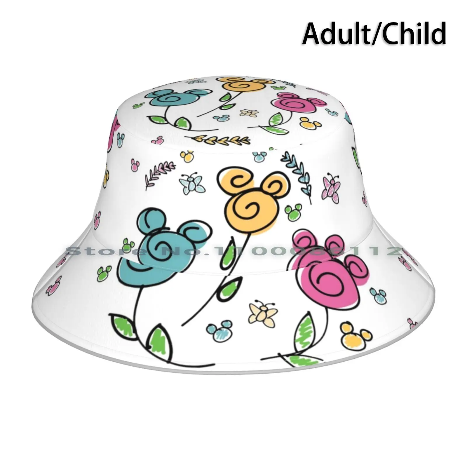 White Flower And Garden Festival Print Bucket Hat Sun Cap Sping Flowers Roses Whimsical Fun Plantlife Fairytale Fantasy