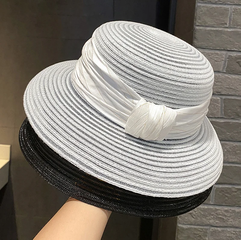 French Elegant Hepburn Style Harajuku Bucket Hats For Women Summer Beach Wide Brim Sunscreen Hat Basin Hat Fashion Casual Caps image 4