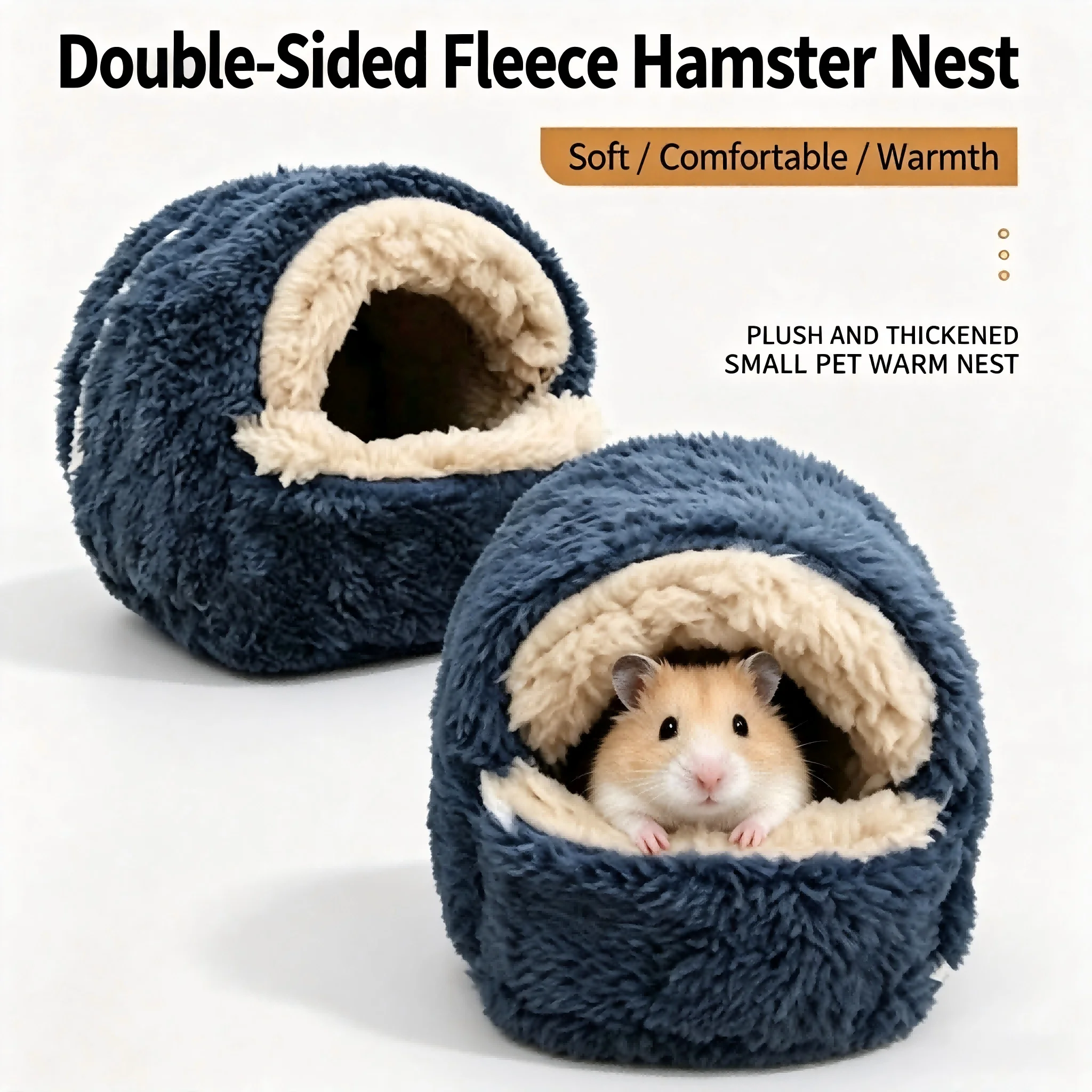 Double‑Sided Lamb Fleece Hamster Nest Winter Warm Small Pet Sleeping Cave Bed