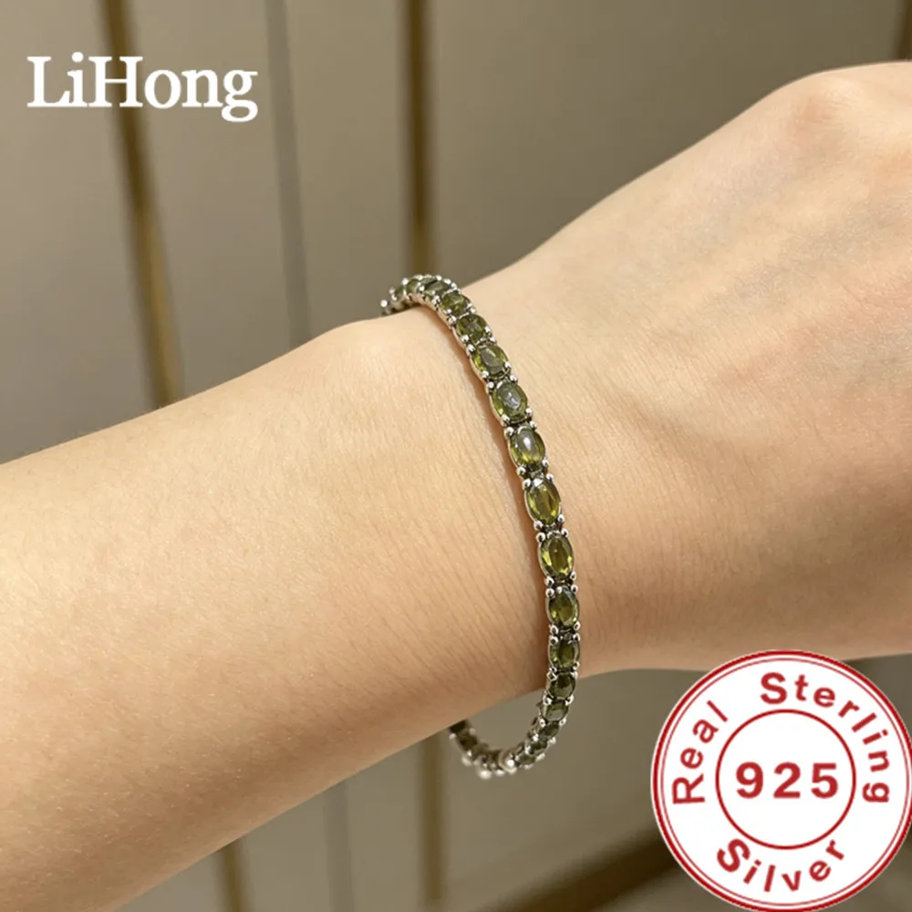 Lihong Klassisches Damen-Armband mit Olivgrünem Stein, Exquisiter 925 Sterling Silber Schmuck, Minimalistischer Stil für Tägliches Tragen, Geschenk – Detail 1