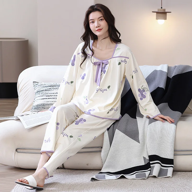 Autumn New Cotton Pajamas For Women With Chest Cushions, Long Sleeve Hoodies, Loose Spring And Home Furnishing Set Female Nighty