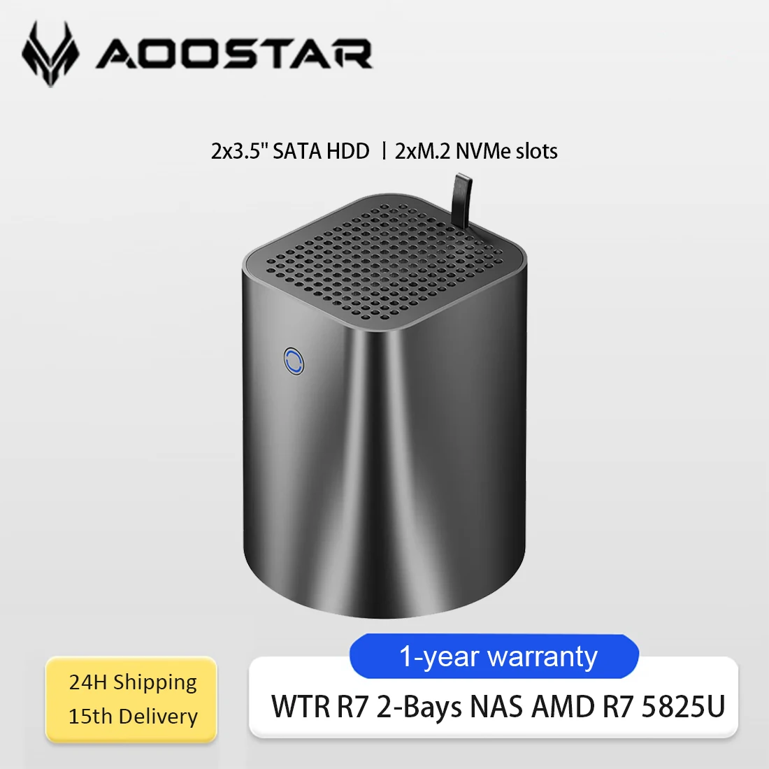 AOOSTAR NAS Mini PC Ryzen 7 5825U DDR4 a 2 alloggiamenti M.2 NVMe SSD 2.5G Ethernet WiFi6 2x2,5/3,5 pollici HDD RAID Supporto Windows 11