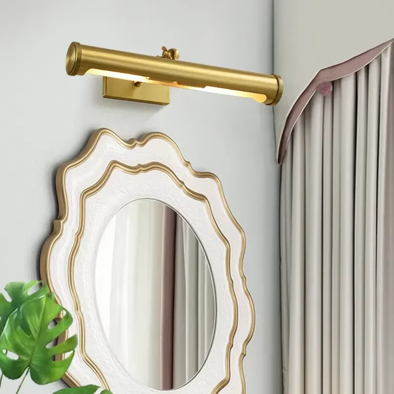 Modern Full Copper Mirror Headlight Wall Lamp for Bathroom Vanity Living Room Hallway Bedroom Decor Lighting Fixture Vintage