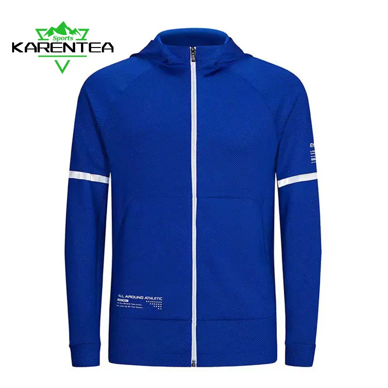 Kurtka do biegania Karentea mężczyźni z kapturem sport Jogging odblaskowa odzież sportowa Outdoor Unisex kobiety siłownia oddychający płaszcz