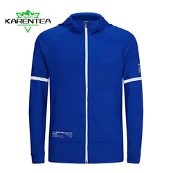 Kurtka do biegania Karentea mężczyźni z kapturem sport Jogging odblaskowa odzież sportowa Outdoor Unisex kobiety siłownia oddychający płaszcz niebieski fioletowy granatowy