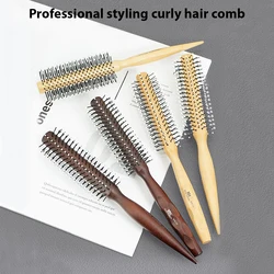 Hair Round Comb Natural Wood Handle Round Barrel Hair Comb For Thin Or Short Hair Men Women Use Anti Static Brush Styling Tools