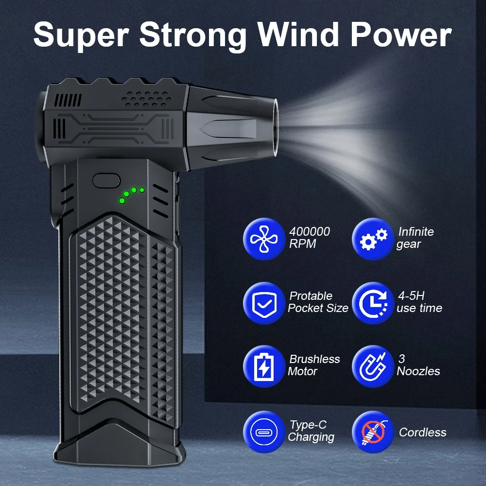 

B002 Portable Cleaning Blower Tool Blowing Snow Blow and Suction 2 in 1 Electric Air Duster Turbo Jet Fan 400000RPM Violent Fan