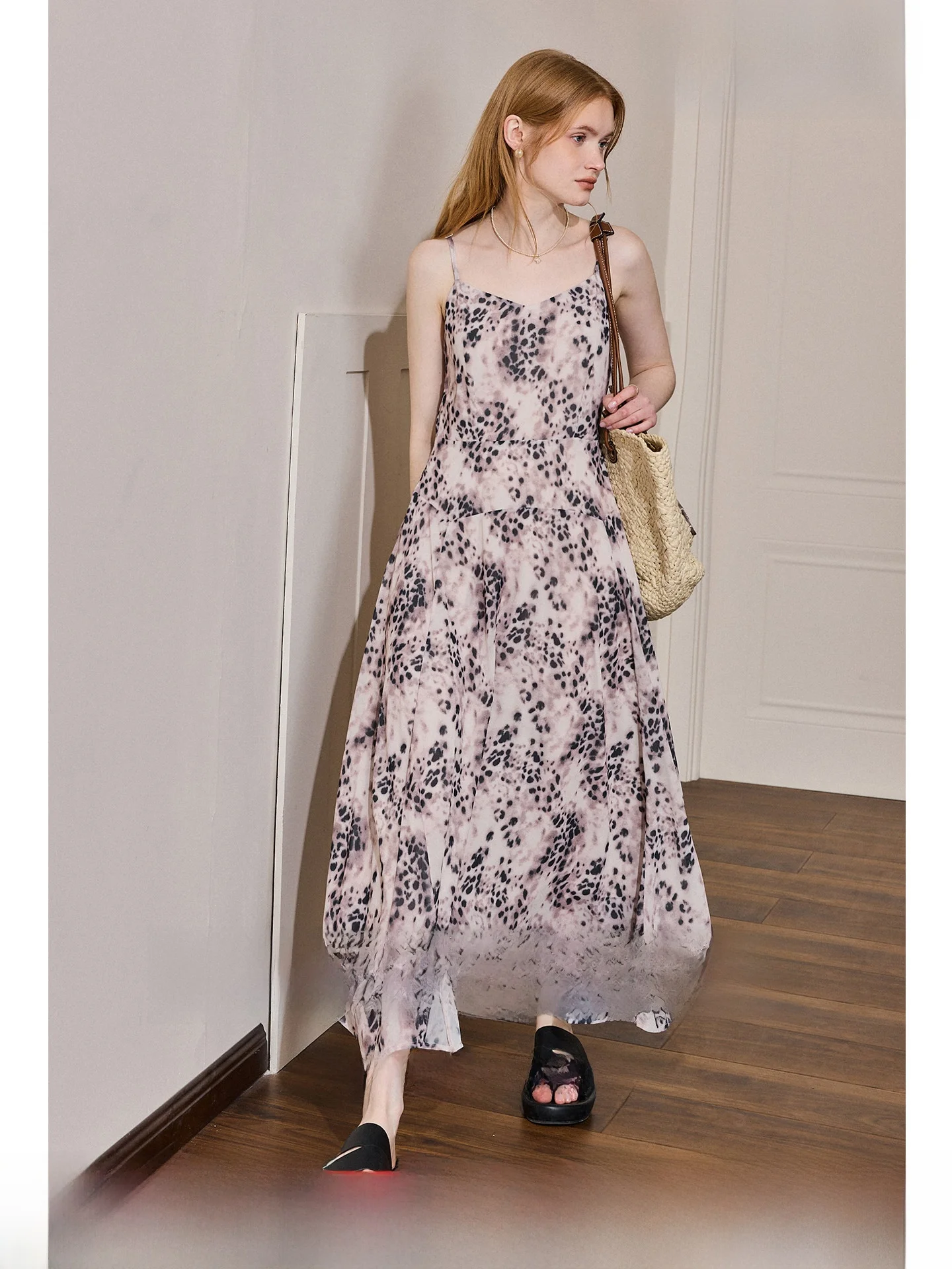 

KuHNMarvin Pure Desire Style Men's Leopard Print Dress Adjustable Shoulder Strap Vintage Summer New Arrival Casual A-Line Skirt