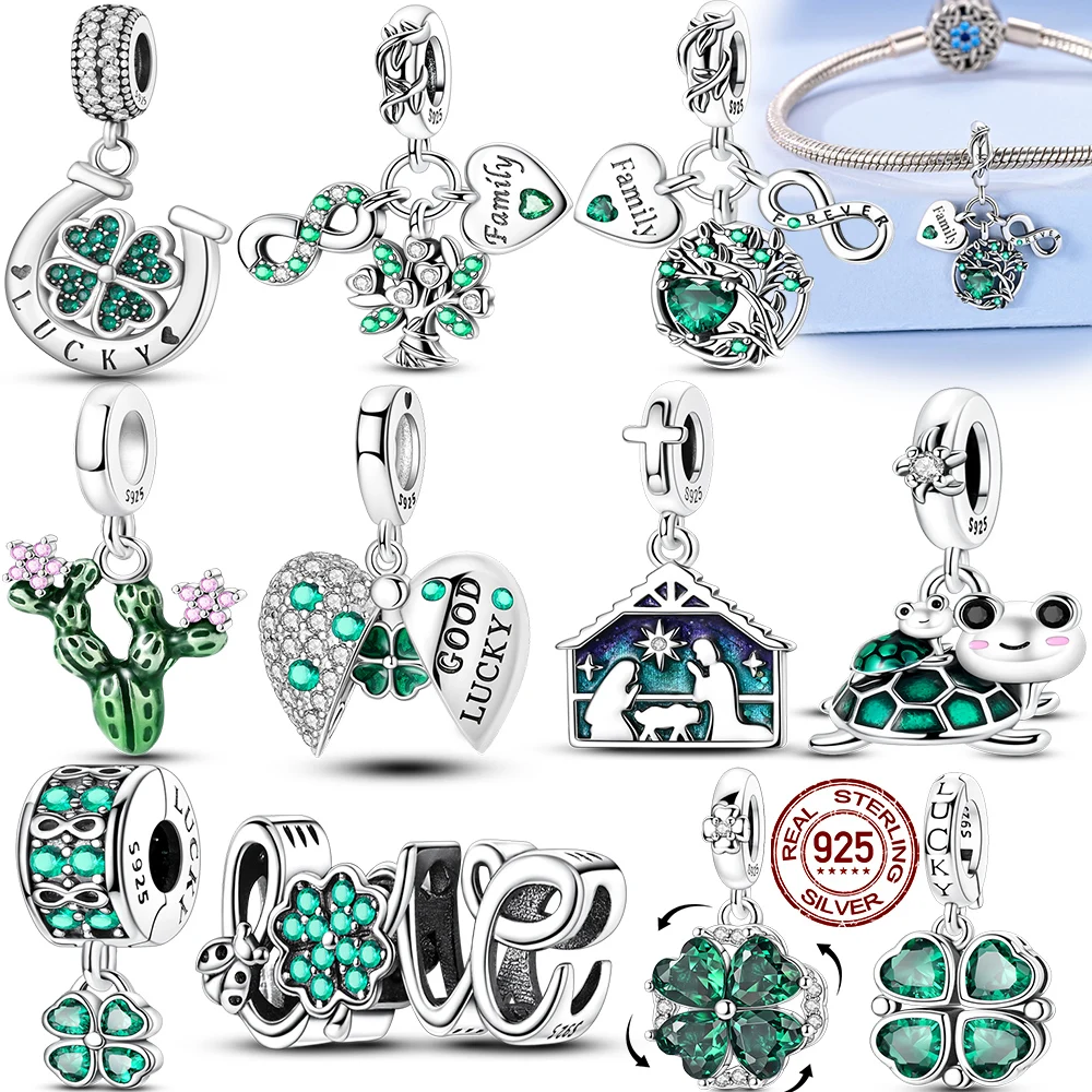 

Подвески-шармы из стерлингового серебра 925 пробы: зеленое семейное дерево, четырехлистный клевер, любовь. Подходят для оригинальных браслетов. Женские ювелирные украшения, подарок.