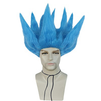 Synthetic 12Inch  Unisex Blue Spiky Hair Troll Cosplay Wig For Halloween Christmas