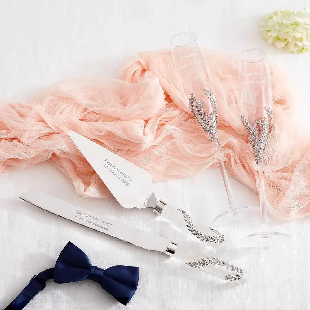 Customized Athena-Inspired Engraved Champagne Flutes Set of 2 with Gift Box for Wedding Engagement