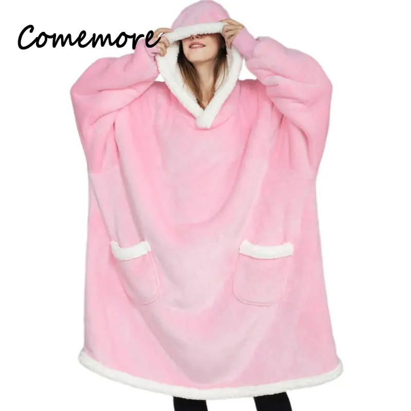 Comemore Respzed Hoodie Blanket avec manches pour femme, sweat-shirt à carreaux, sweat à capuche Smile, pyjama femme, vêtements de maison d\'automne