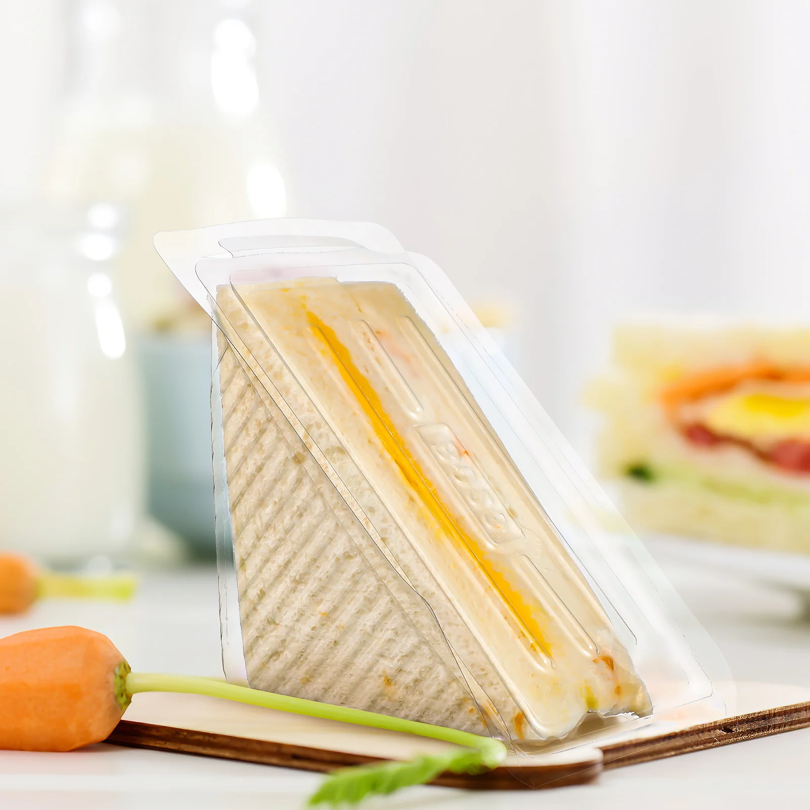 50 Pcs Packing Box Bread Container Triangle Cake with Cover Sandwich Case Food Plastic