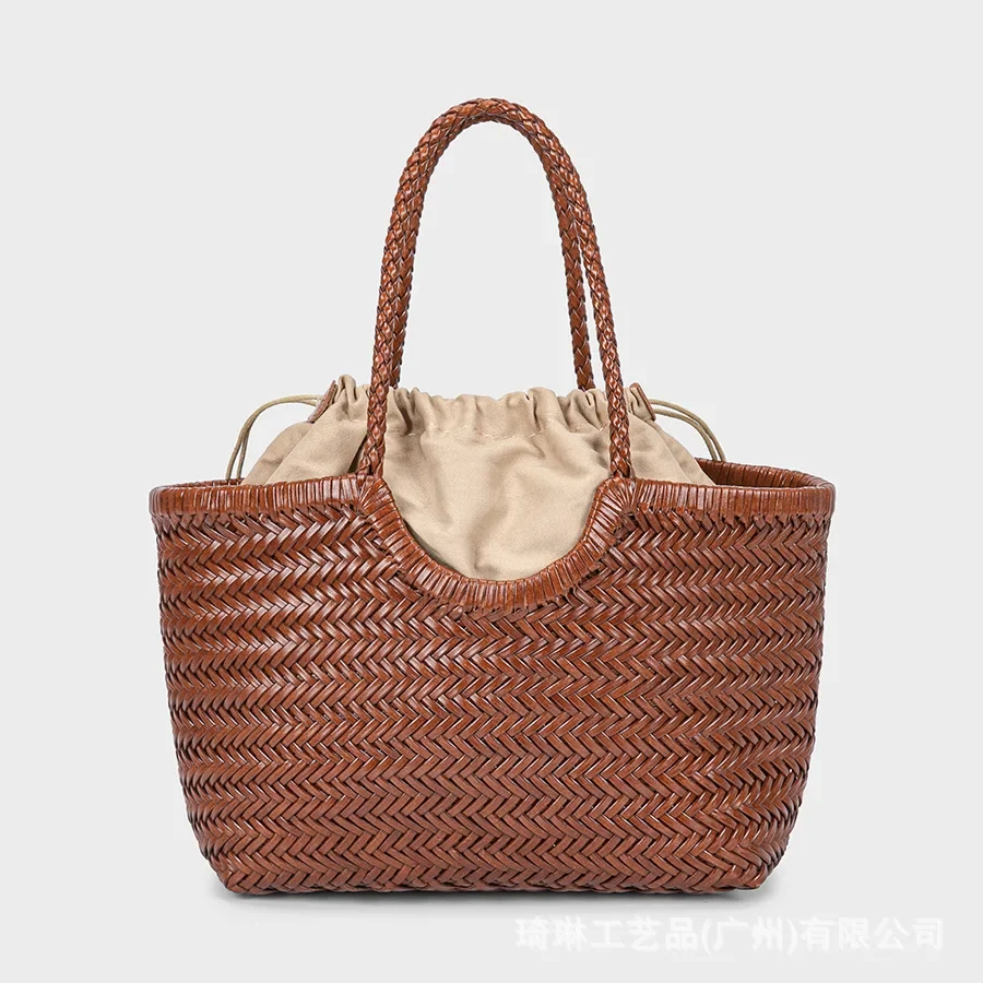 Borsa a tracolla da donna in vera pelle, borsa per la spesa casual intrecciata, borsa a tracolla grande vintage da donna