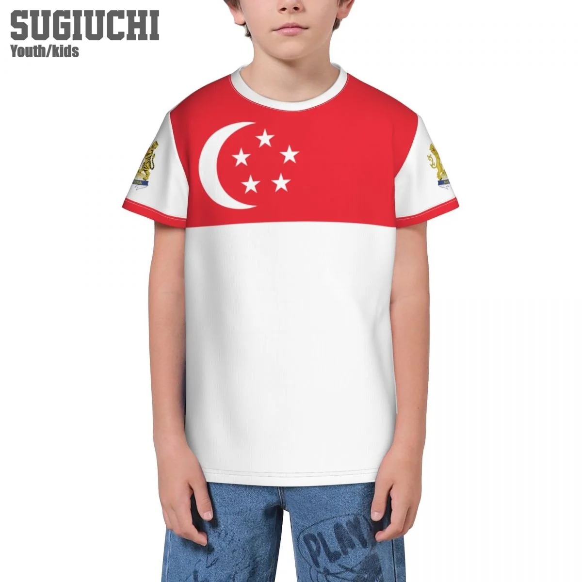 Custom Name Number Singapore Flag Emblem 3D T-shirts For Kids Youth Boy/Girl Tees jersey Soccer Football Fans Gift T shirt