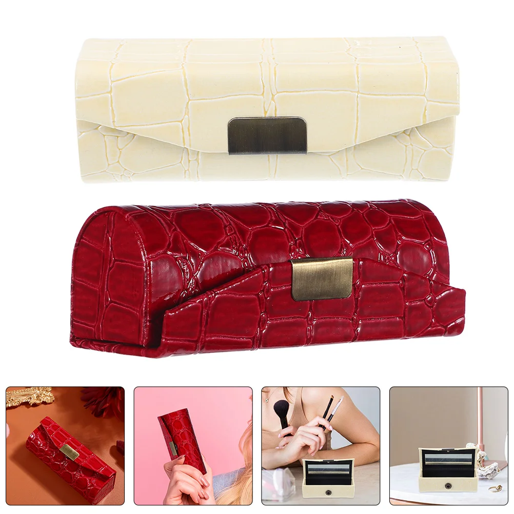 

2 Pcs Lipstick Box Gloss Case with Mirror for Purse Organizer Single Women Miss