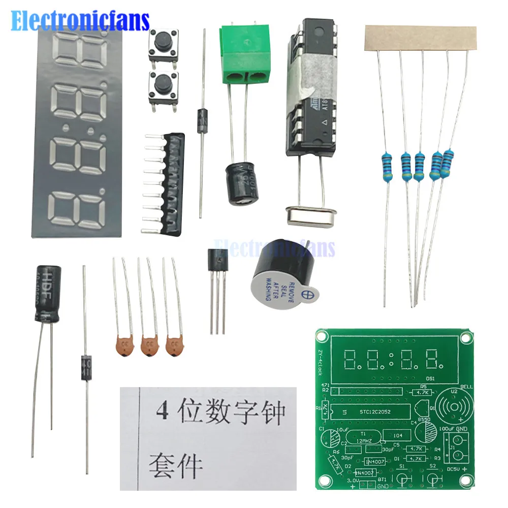 AT89C2051 Digital 4 Bits Electronic Clock Digital Tube LED time Display Electronic Clock DIY Learing Kit for Arduino DC 3.3V-5V