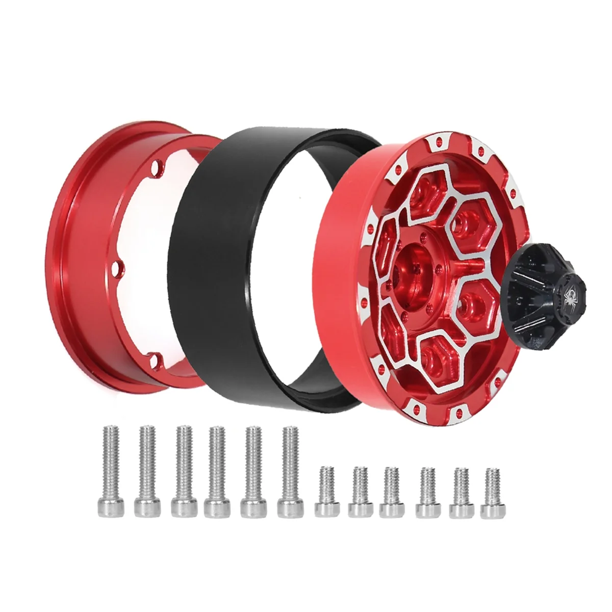 4Pcs Metal 1.9In Beadlock Wheel Rim Wheel Hub for 1/10 RC Crawler Car Axial SCX10 Pro Capra TRX4 RC4WD/D90 Redcat Red