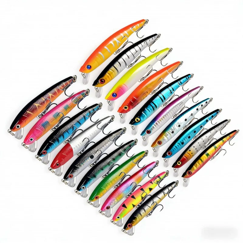 

Набор приманок 20 шт., 9,5 см-8,5 г, 12 см-11 г, включая приманки-минноу, плавающие искусственные приманки с усиленными крючками.