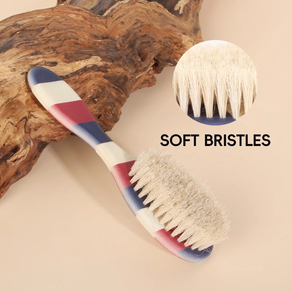 Professional Barber Beard Trimming Two-In-One Tool Set with Contrasting Striped Handle, Razor, and Soft Bristle Brush for Cleaning Hair Debris, Suitable for Barbershops, Home, and Personal Grooming, Does Not Include Blades