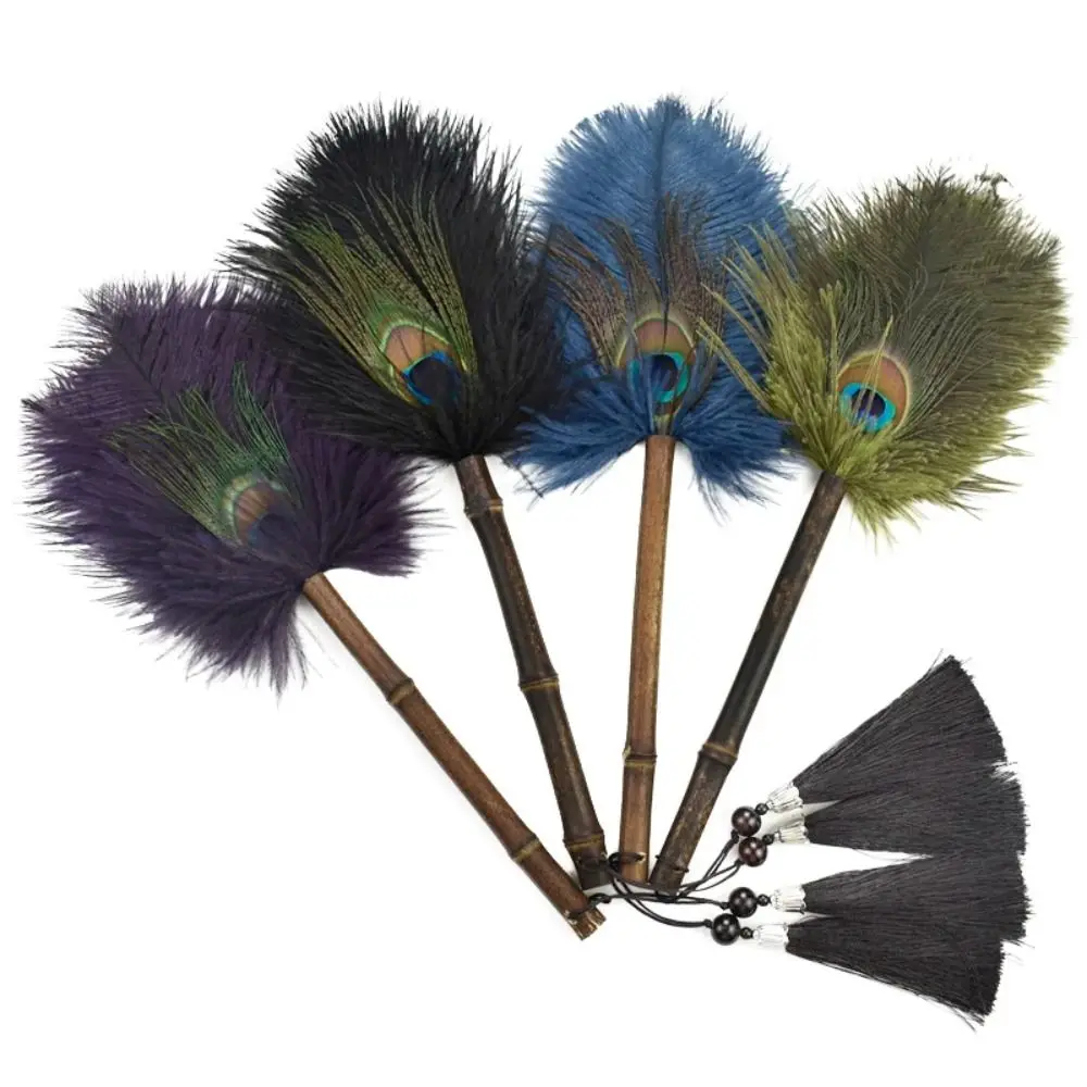 Portable Peacock Ostrich Feathers Duster Brush Handle Anti-static Cleaning Tools Household Dust Sweeping Brushs Multi-function