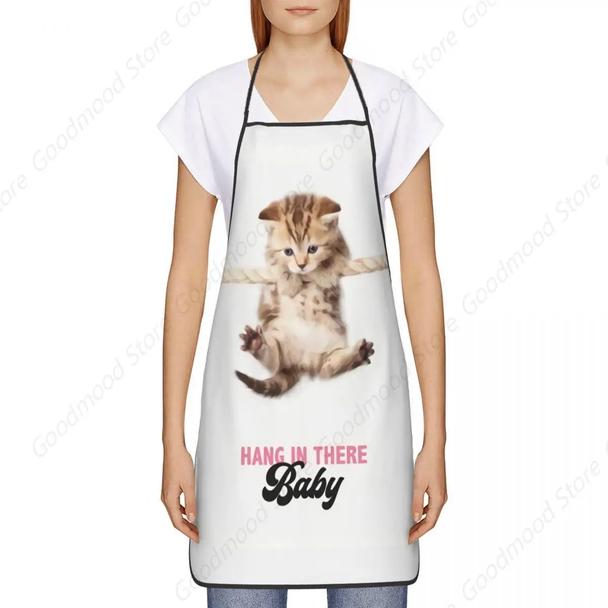 Custom Funny Cat Hang In There Poster Bib Aprons Women Men Unisex Kitchen Chef Tablier Cuisine for Cooking Baking Painting