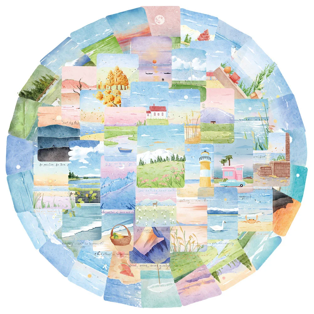 50 Mountain and Sea Landscape Graffiti Stickers, PET Material, for Journals, DIY Phone Cases, Skateboards, Motorcycles, Water Bo