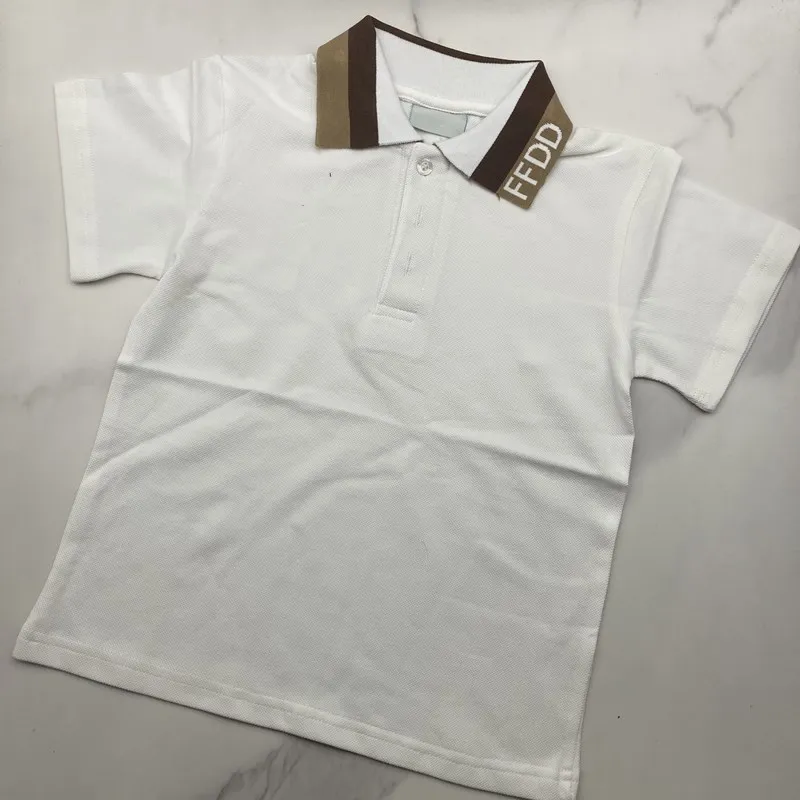 New Summer White Tee Top Short Sleeves Letter Shirt for Kids Poloshirt Tops Brown Collar Clothes for Teenagers