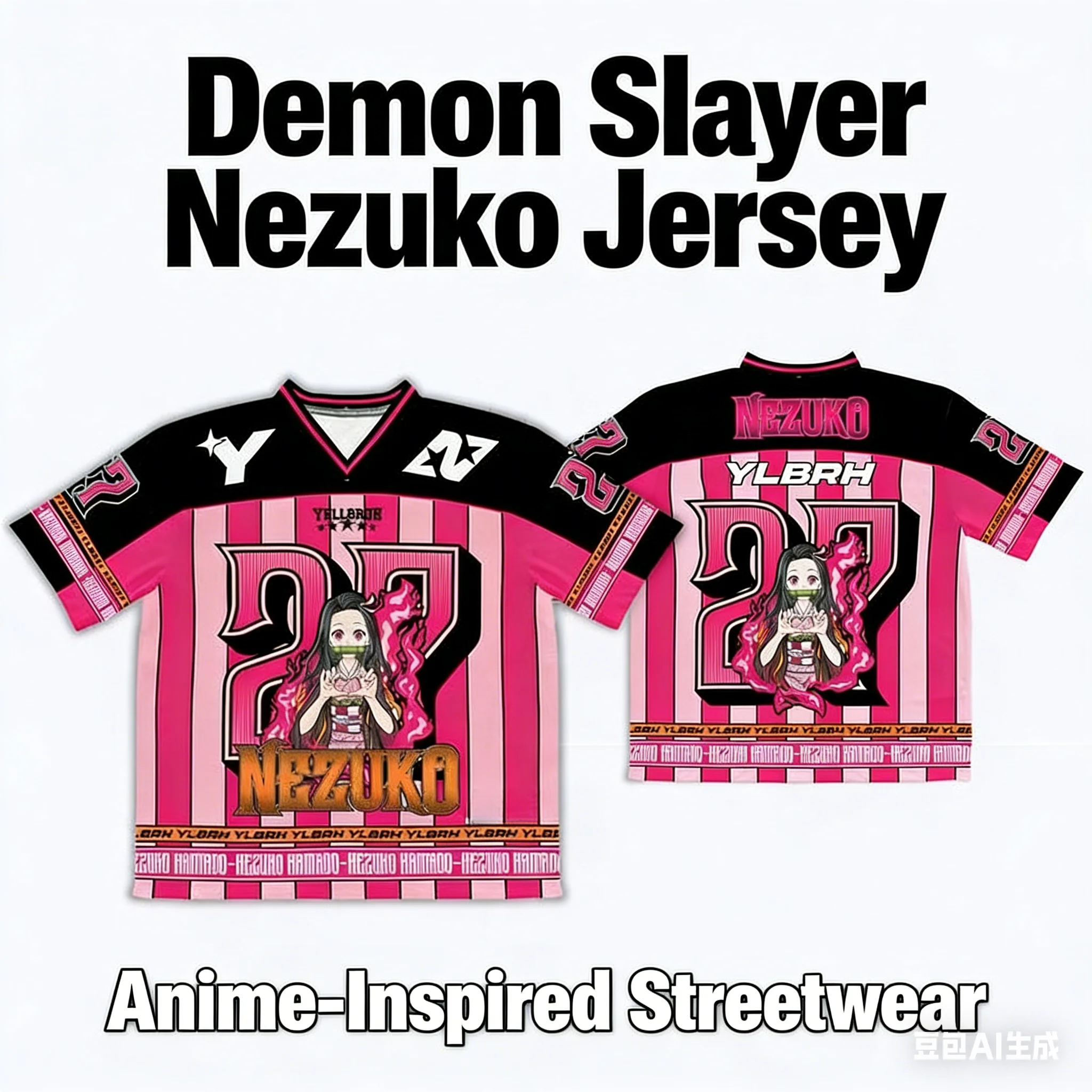 Mode Demon Slayer Nezuko Kamado Anime-Serie 27 Jersey Oversize Kpop Baseball Hockey Outfit T-Shirt Täglich Unisex Tops Tees