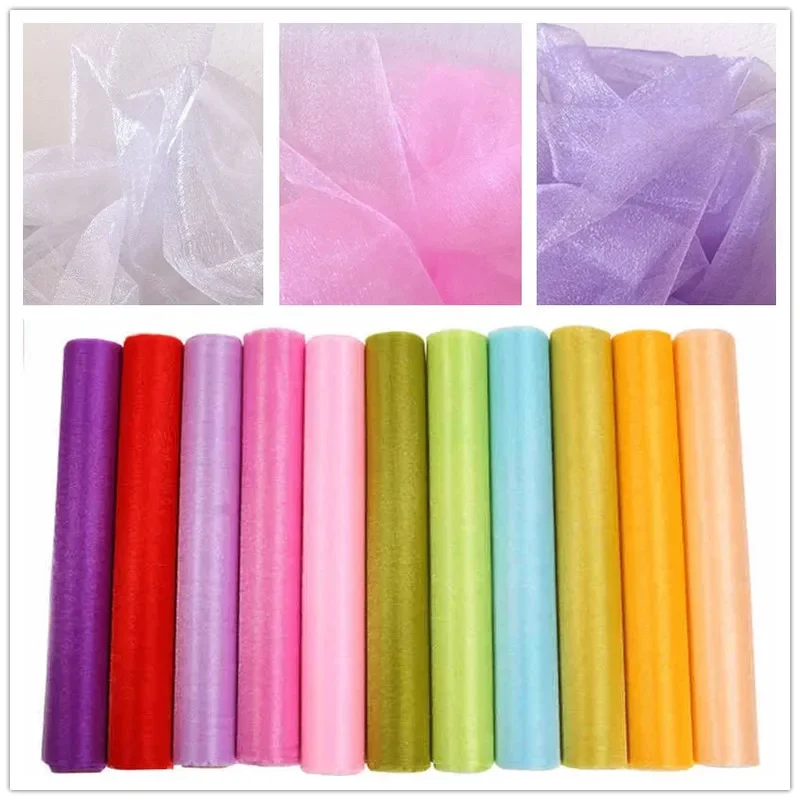 48cmx5m/10M Crystal Yarn Tulle Roll Wedding Backdrop Organza Fabric Decoration Supply