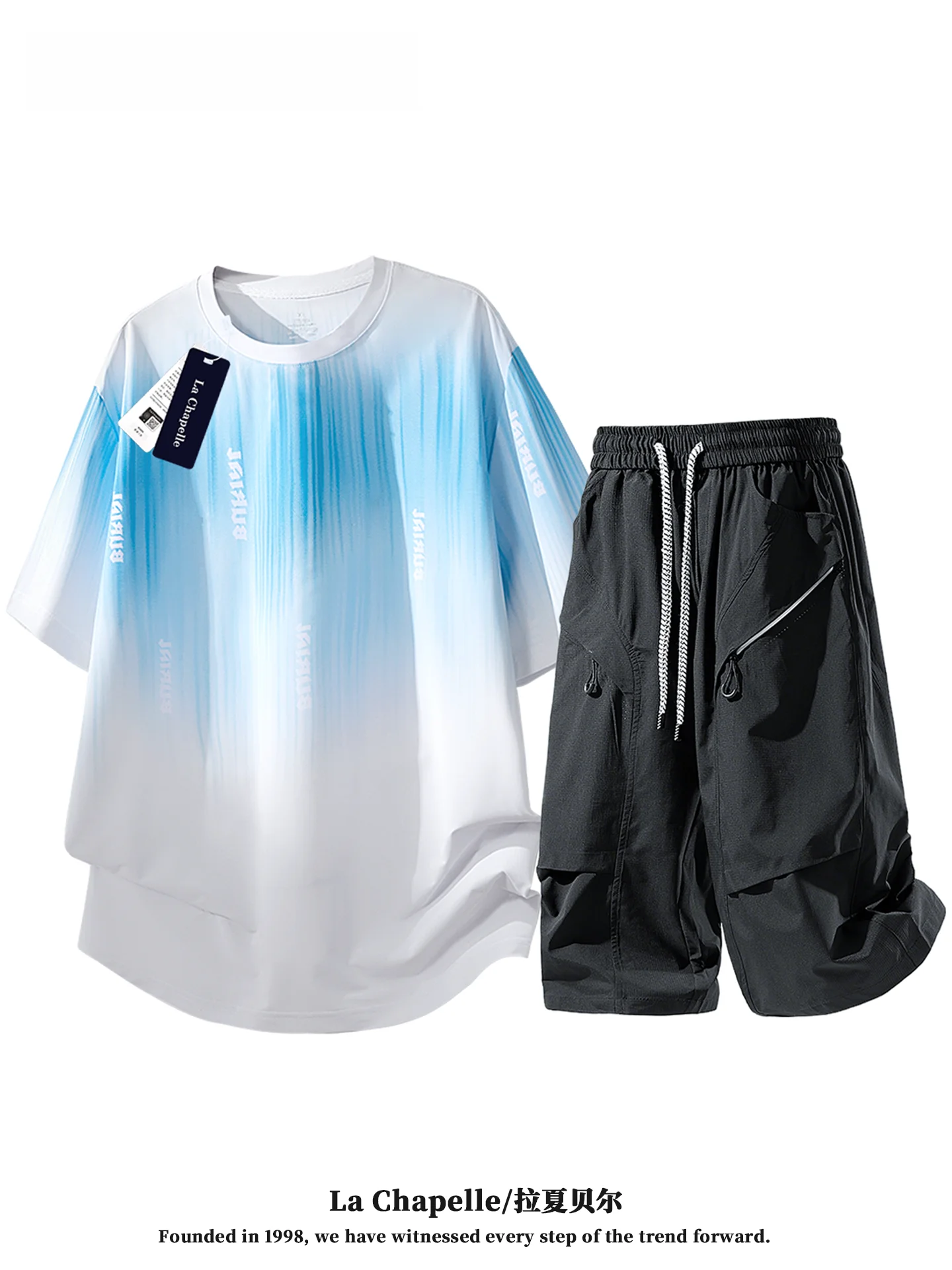 la-chapelle-2026-nouvelle-collection-Ete-–-ensemble-decontracte-homme-deux-pieces-en-soie-glacee-a-sechage-rapide-manches-courtes-et-pantalon-sept-quarts-a-blocs-de-couleurs-degrades