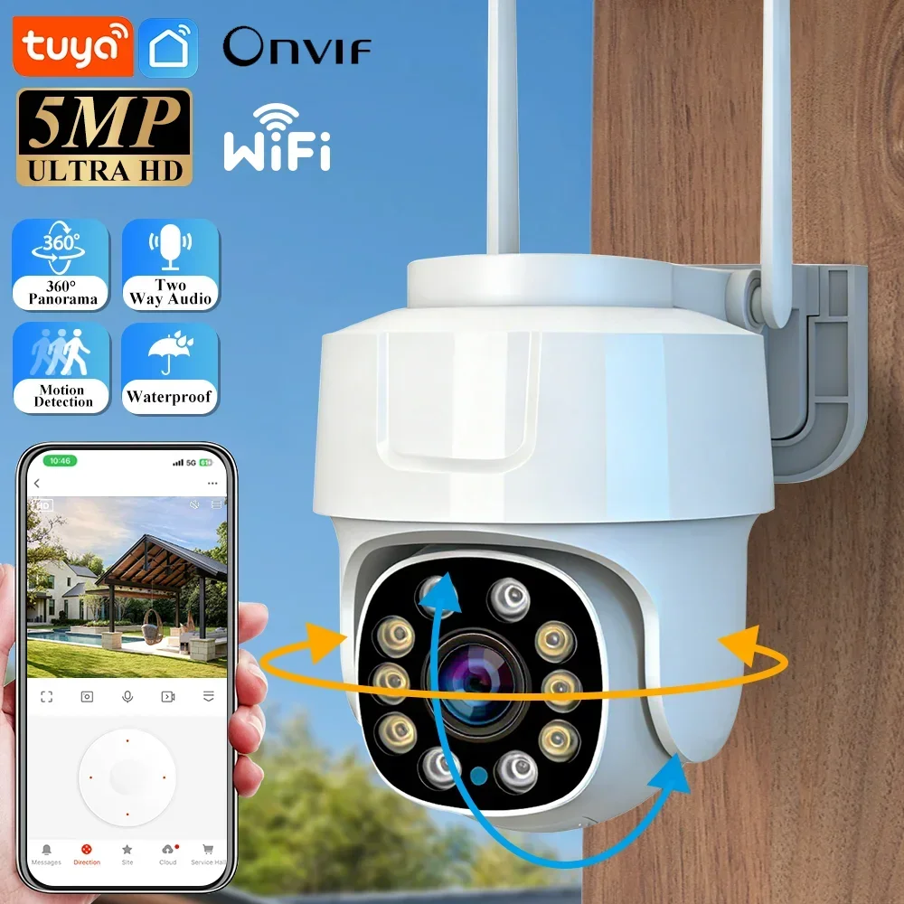 

Умная IP-камера Tuya 5 МП для улицы, водонепроницаемая, для домашней безопасности, с автоматическим отслеживанием, AI-детектором человека, Wi-Fi, камера видеонаблюдения CCTV