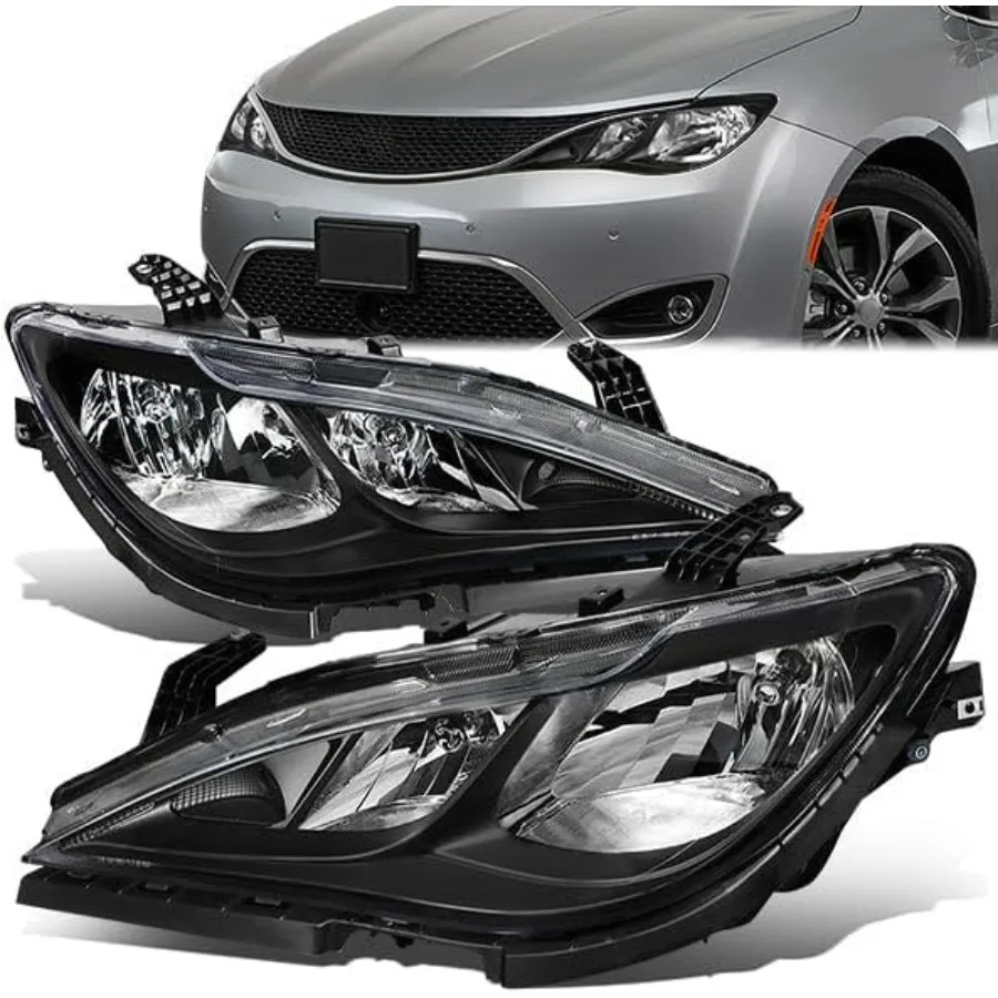 

Headlight Assembly Compatible with Chrysler Pacifica 2017-2020 Voyager 2020-2023 Left Right Headlamp Set Black Housing 68228944A