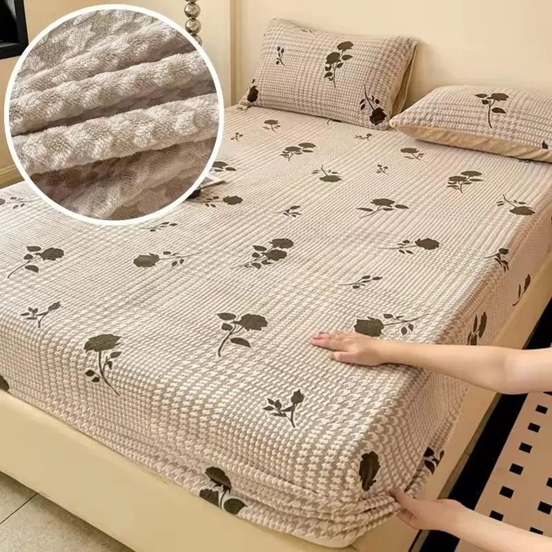 

MissDeer 1pc Velvet Bedsheet Flowel Fitted Sheet Bed 120/150/180cm Sheets Winter Bed Cover Soft Bed Linen sabanas(No Pillowcase)