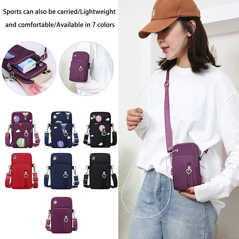 Mobile Phone Crossbody Bags For Women Fashion Women Shoulder Bag Cell Phone Pouch Coin Bag 3 Layer Wallet With Headphone Plug