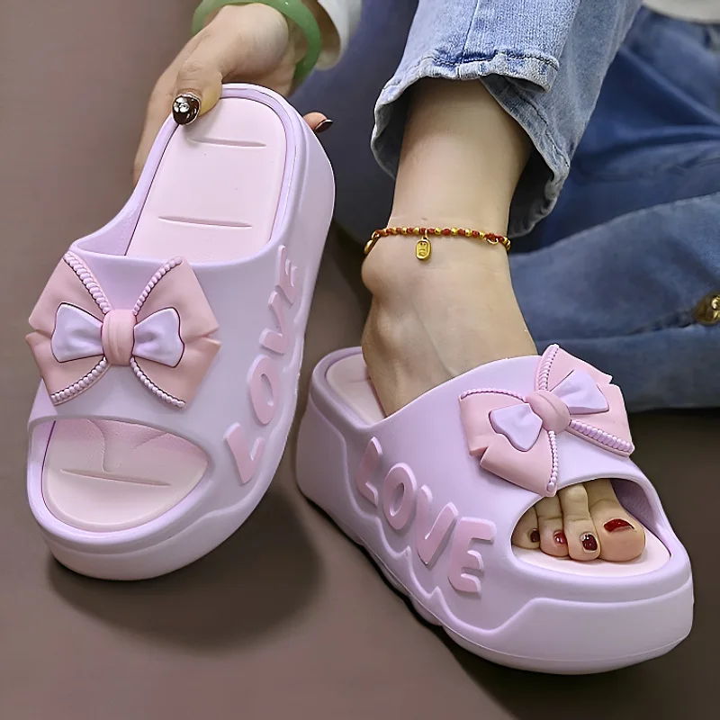 High Heels 6cm Platform Slippers Summer Soft EVA Shoes Anti-slip Flip flops Women Outdoor Comfort Sandals Green Love Slides Shoe