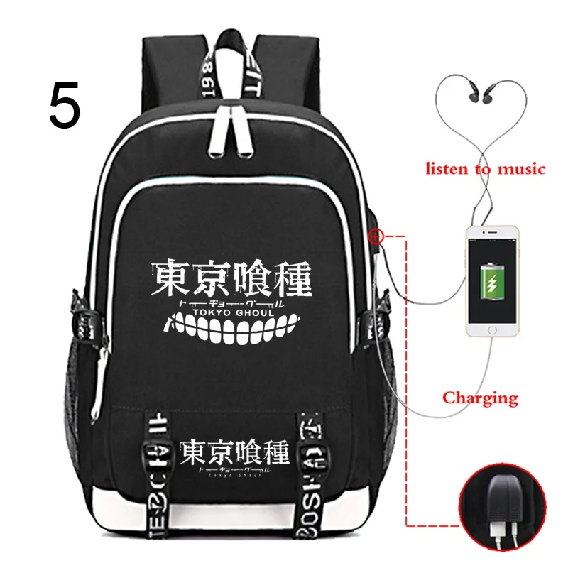 Hot Anime Tokyo Ghoul Print Backpack Women Men Large Capacity Schoolbag Fashion USB Charging Backpack Boys Girls Travel Bag