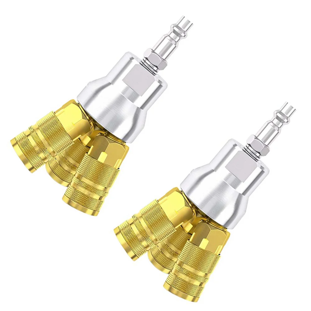 2Pcs 3-Way Air Manifold 4 Ports Industrial Pneumatic Air Compressor Quick Connect Socket In Line Type Air Hose Splitter 1/4''