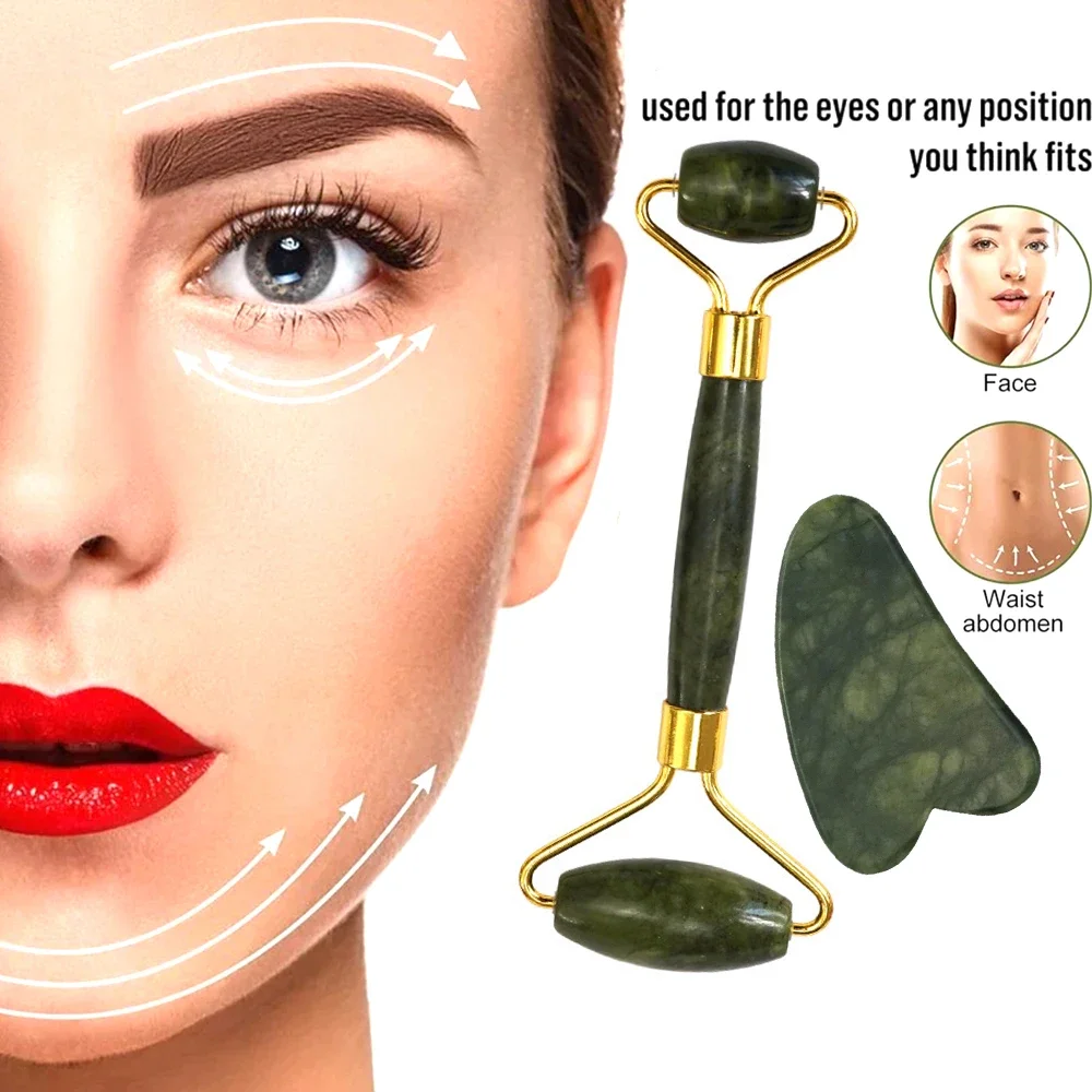 Nieuwe Natuurlijke Jade Gezicht Roller Guasha Schraper Kit Verhelderende Huid Zwarte Oogverzorging Full Body Massager Gua Sha Scraping Board