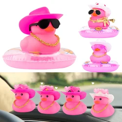 Car Cowboy Rubber Ducks, Dashboard Decorations Pink Duck for Car Ornament Accessories with Hat Heart Glasses Chain, Pink