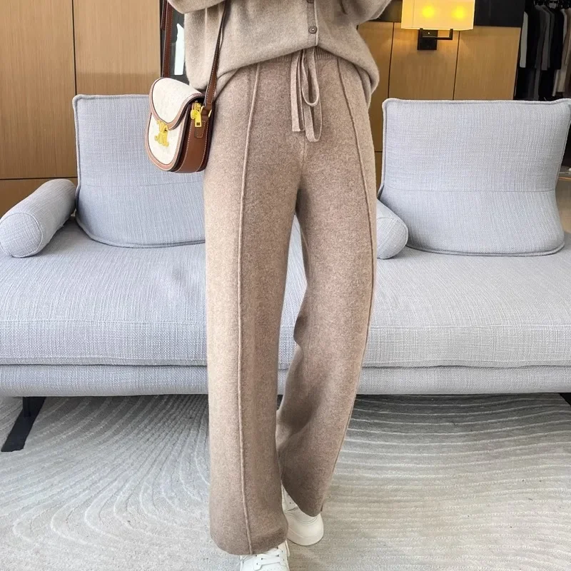 Autumn and Winter High-quality Wide-leg Pants for Women, High-waisted, Loose, Casual, Straight-leg Temperament Outer Trousers