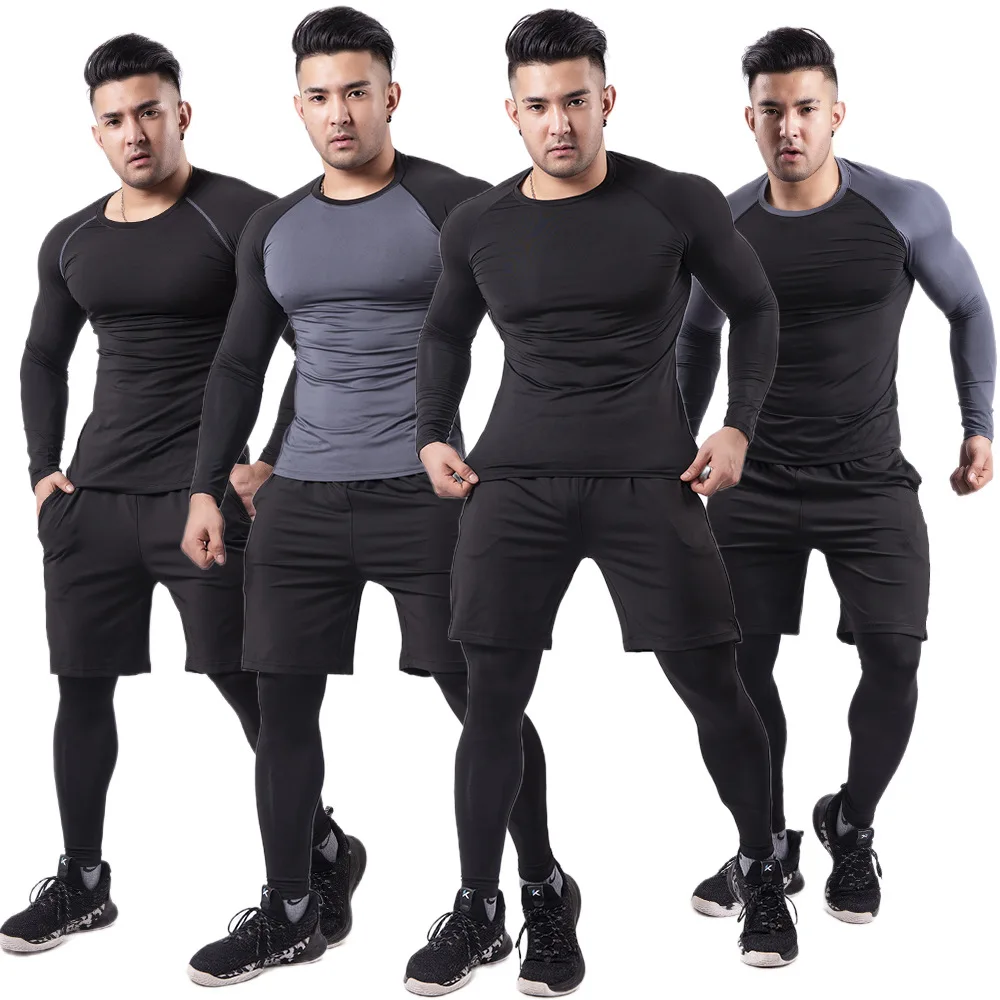 Sports tight-fitting quick-drying long-sleeved T-shirt outdoor running basketball fitness suit tracksuit men