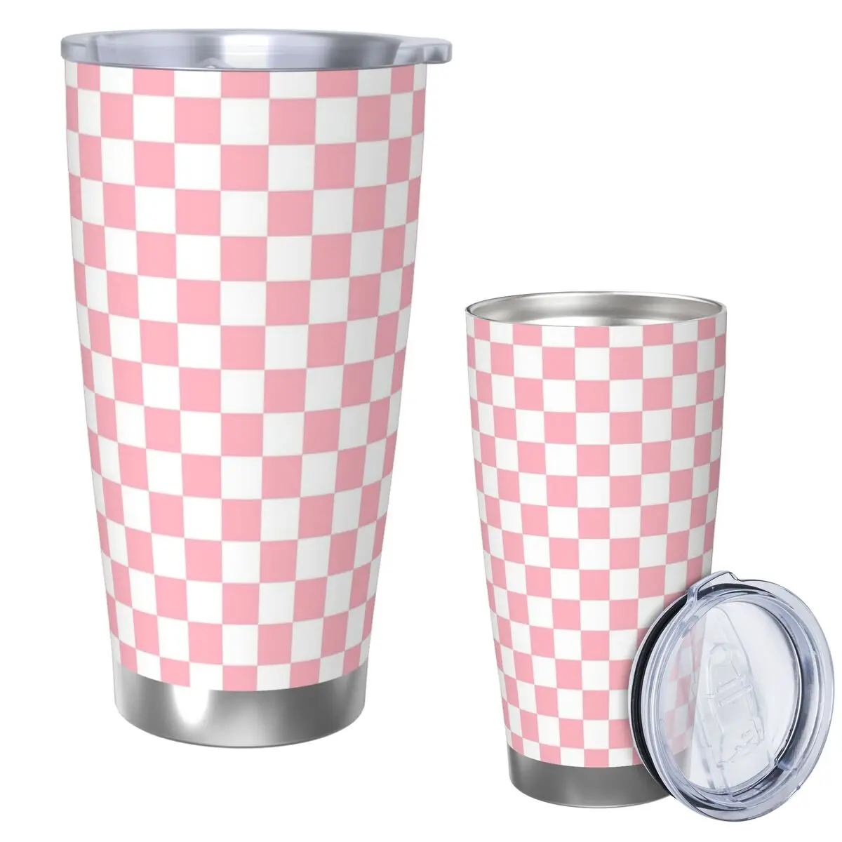 

Pink White Checkerboard Pattern Stainless Steel Tumbler Vacuum Insulated Mug Thermal Cold Cup Straws With Lid 20oz