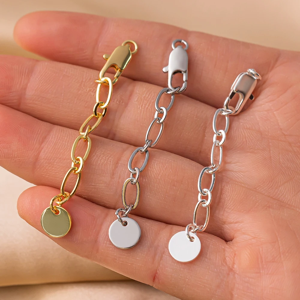 2pcs 18K Gold Plated Brass Round Extension Tail Chain With Lobster Clasps for DIY Necklace Bracelet Jewelry Making Accessories