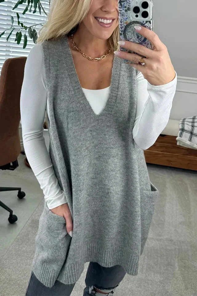 Autumn Winter 2025 New Fashion Women's Solid Color Casual Trendy Loose V-neck Sleeveless Knitted Sweater Vests Female Clothes