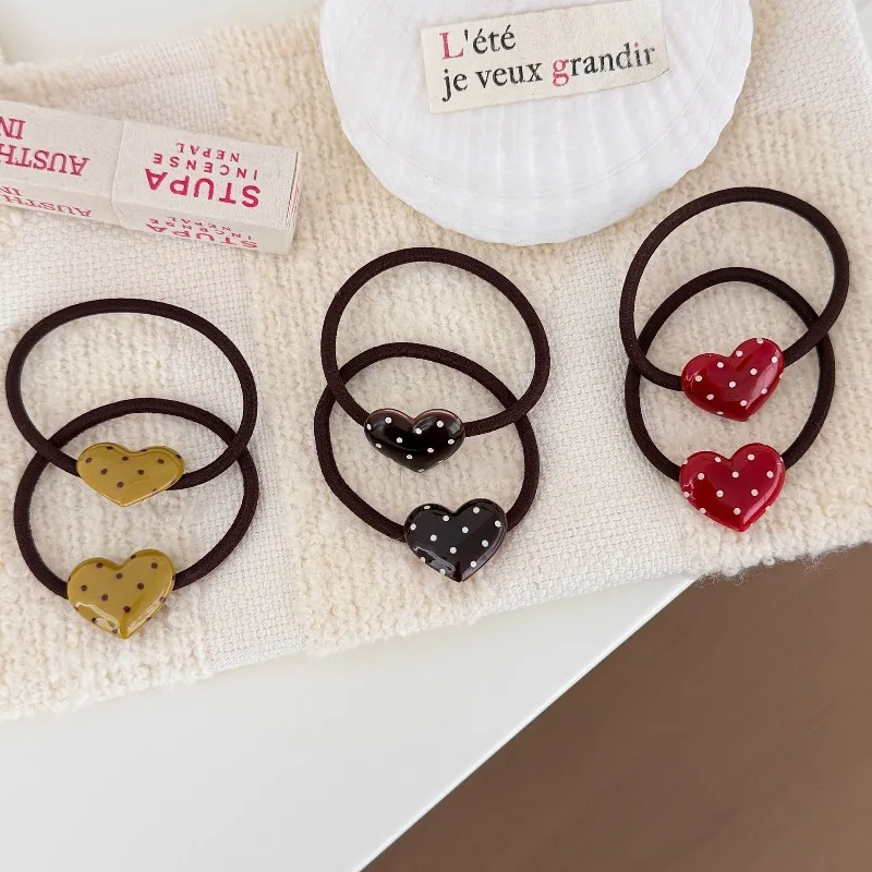 High Elasticity No Hair Damage Elastic Head Bands Retro Polka Dot Love Hair Rope For Women High Hair Volume Ponytail
