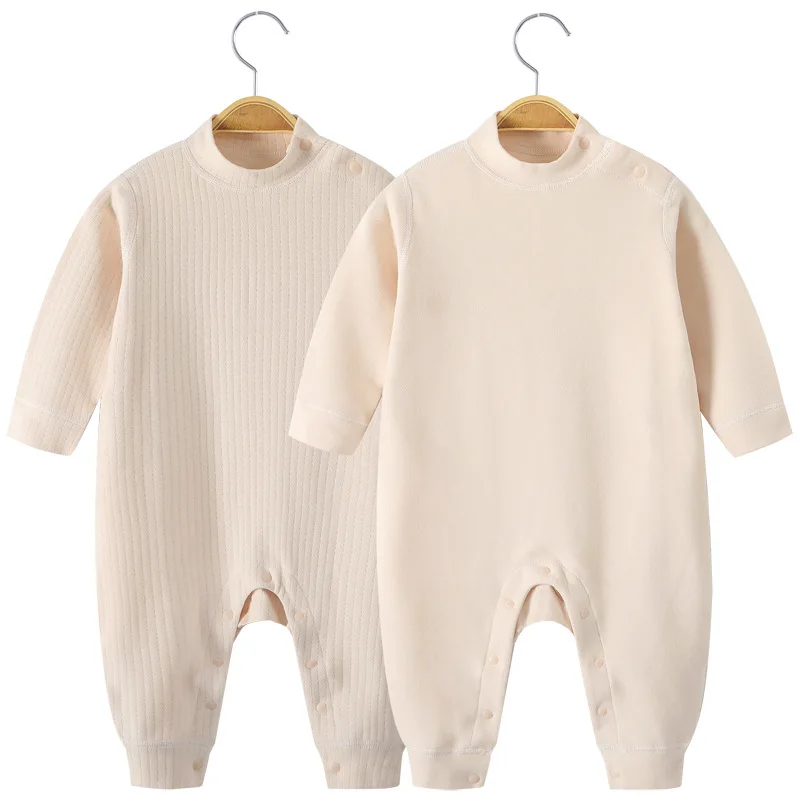 Baby Mid To High Neck Jumpsuit, Autumn and Winter Clothes Colored Cotton Thick Clothes, Baby Newborn Pajamas Hoodies Crawling