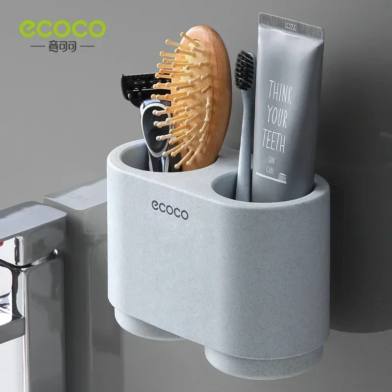 ECOCO Magnetic Adsorption Inverted Toothbrush Holder Simple Toothpaste Storage Rack with Wash Cup Punch Free Bathroom Sets